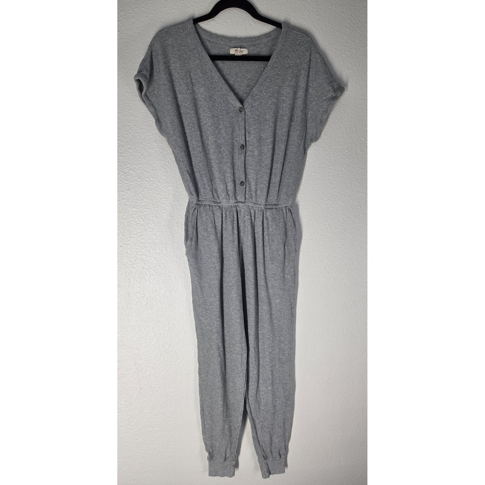 Madewell Jumpsuit XS Grey Solid Cotton Casual V-Neck Short Sleeve One-piece Cozy